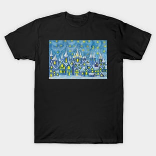 Fairy winter town in blue colours T-Shirt